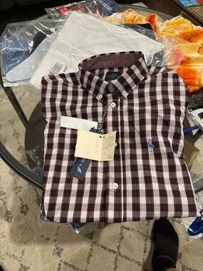 New Tailorbyrd Boys Luxe Melange Wine Plaid Long Sleeve Dress Shirt L/14-16